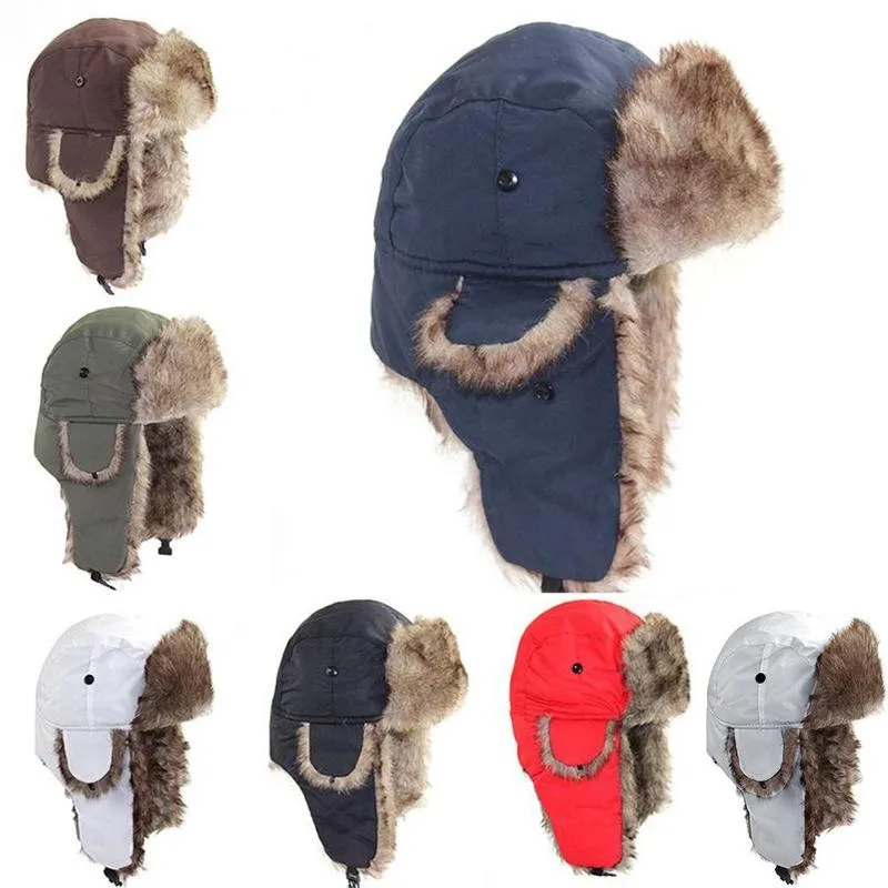 Mens Women Unisex Warm Trapper Aviator Trooper Earflap Winter Flaps Ski Hat Hats New Unisex Trapper Bomber winter hat