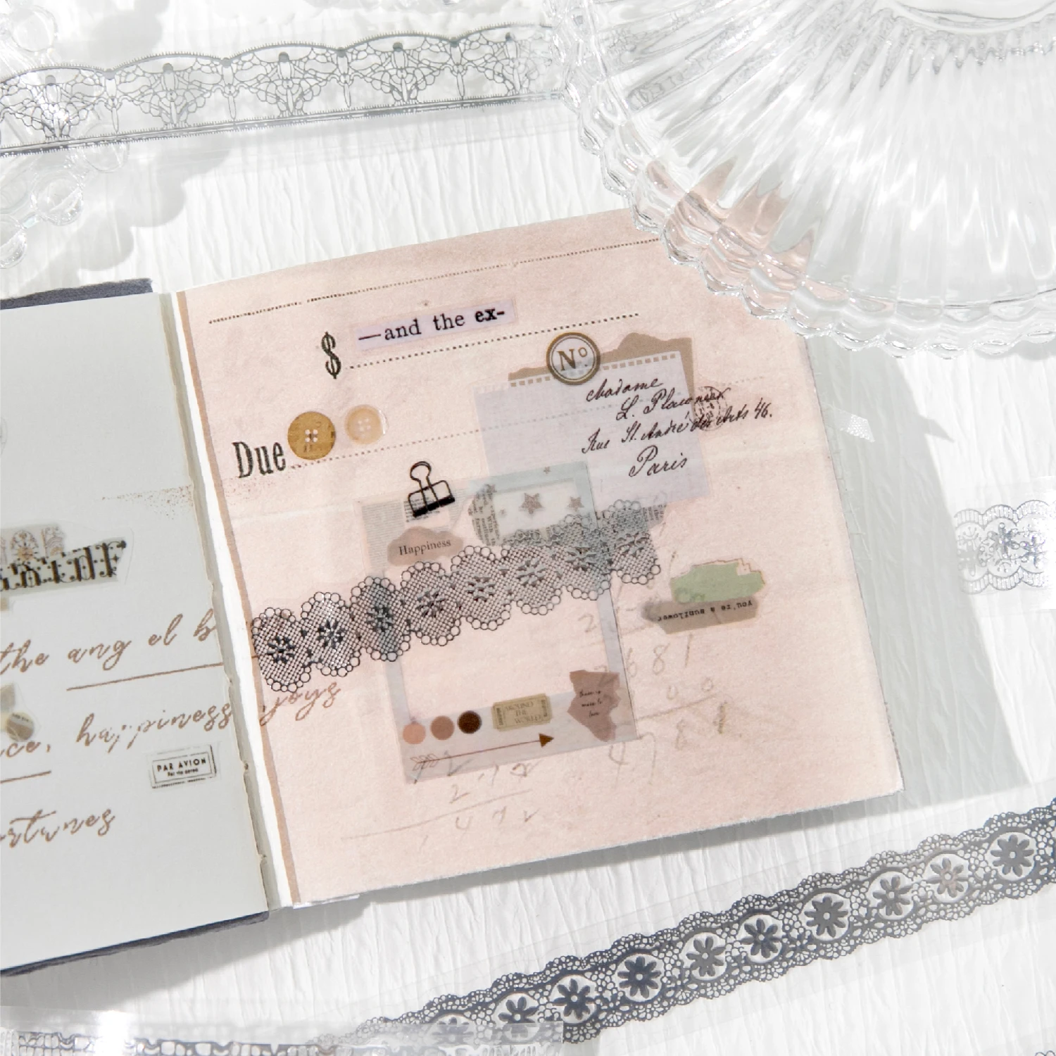 8가지 스타일의 '올 로맨스' 시리즈 레이스 테두리 패턴 레이저 실버 테이프 DIY 스크랩북 미적 장식 저널 용품