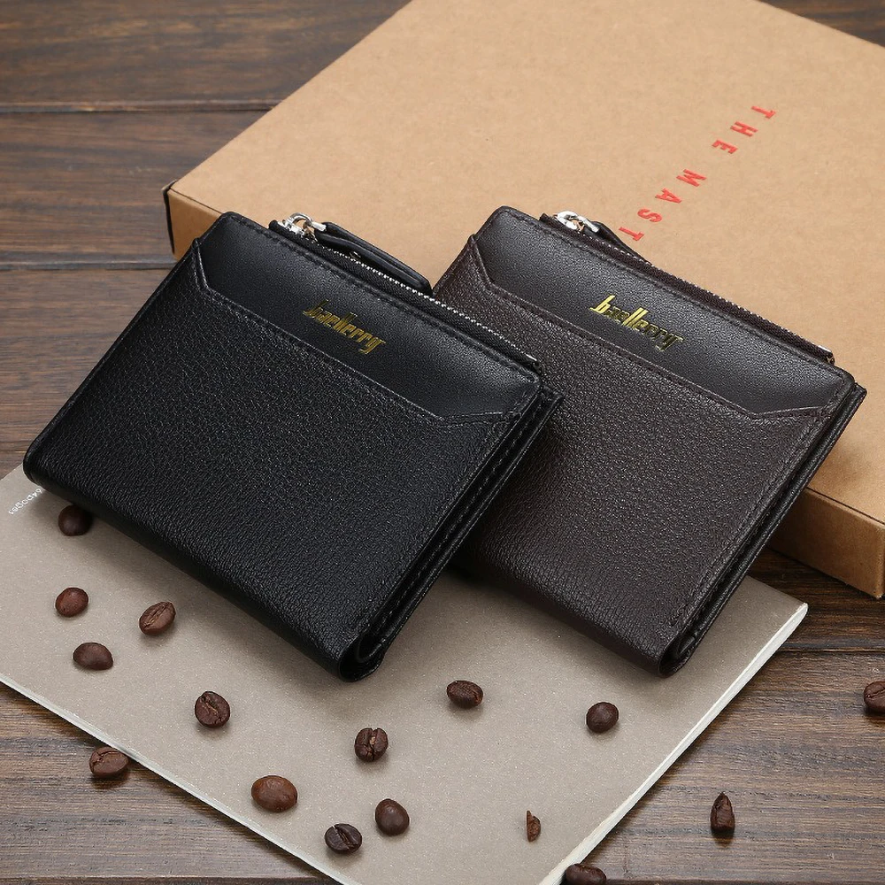 Compact Retro Wallet for Men Distressed PU Leather Zipper Coin Pocket Multi-Card Organizer Gift