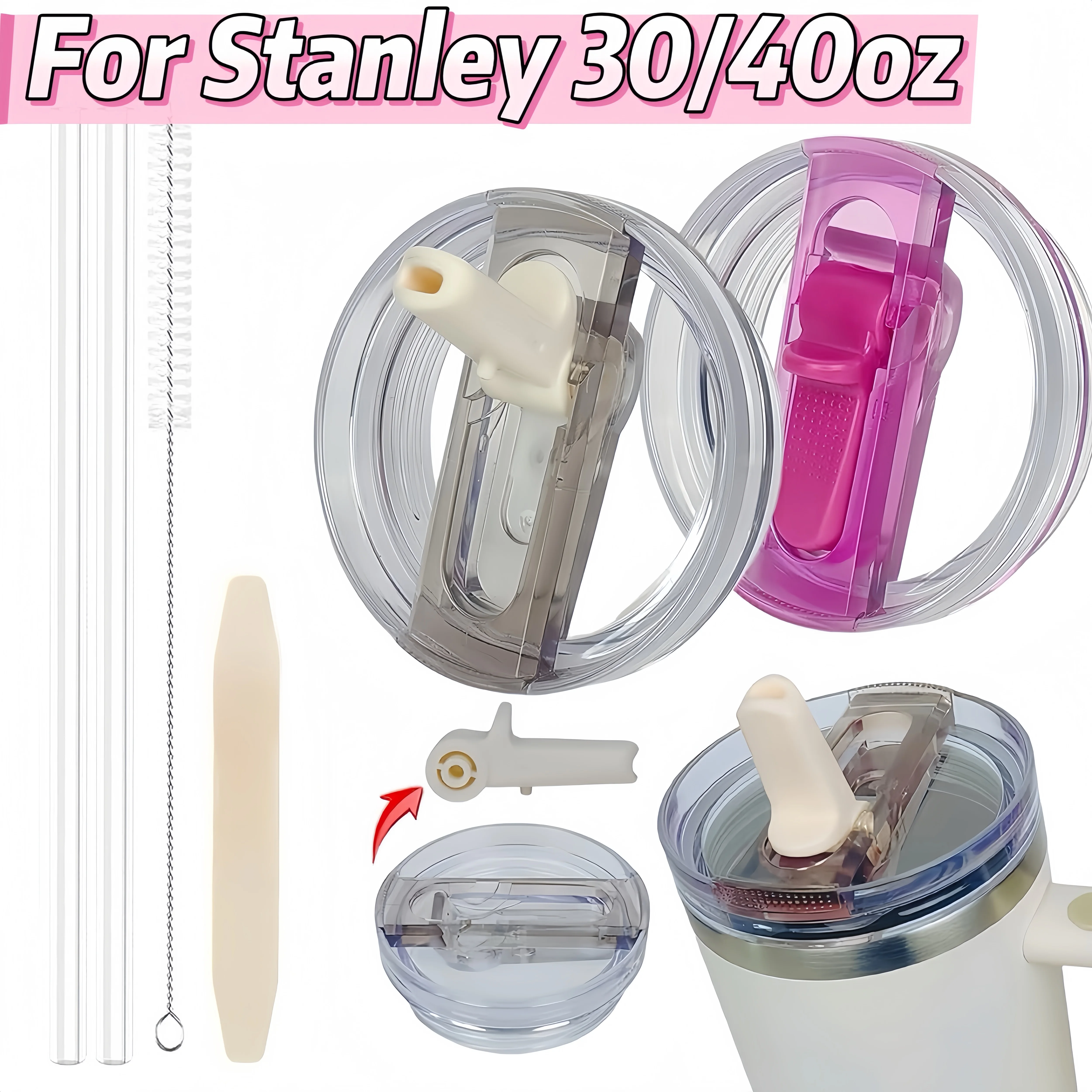 Stanley 30oz 40oz Leak-Proof Flip Straw Lid Replacement BPA-Free Detachable Travel Cover Easy Cleaning