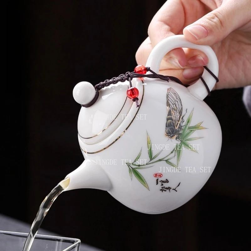 260ml Yangzhi Jade Teapot Large Capacity White Porcelain Teapot Household Tie Guan Yin Tea Maker Chinese Kung Fu Tea Set
