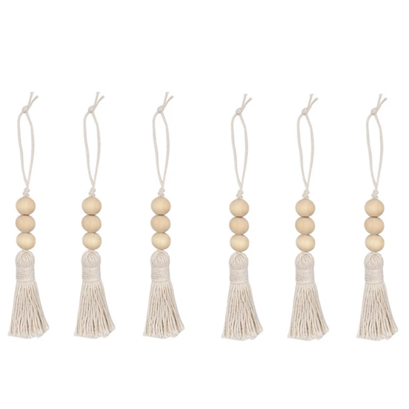 

6 Pcs Log Color Wood Beaded Tassel Home Decor Pendant Ventilation Diffuser For Car Interior