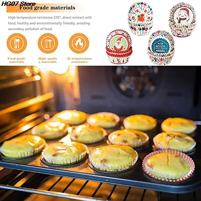 

100Pcs Christmas Cupcake Paper Cups Home Christmas Cake Decorations Muffin Cupcake Liners Merry Christmas Cake Mold Baking Cup