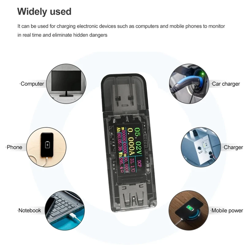 

USB-тестер ZK-UT 5A с цветным экраном, 0,96 дюйма, вольтметр IPS, протокол быстрой зарядки, тестер зарядного устройства QC2.0/3,0