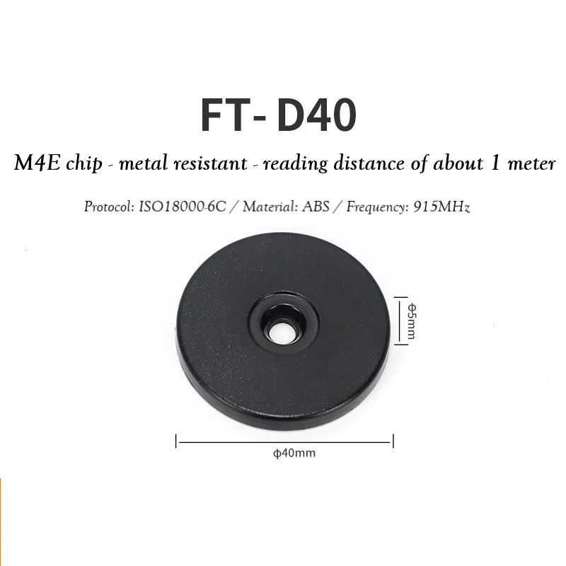 10pcs FT-D40 Patrol Tag UHF 915M Anti-Metal Round ABS Passive RFID Patrol Point UHF