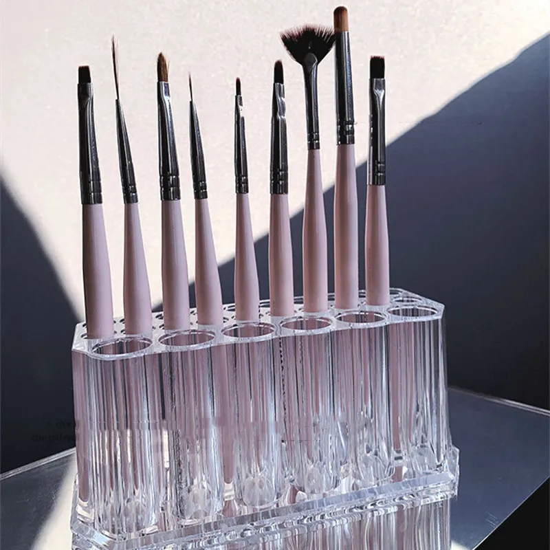 

26 Holes Cosmetics Pen Makeup Nail Brush Organizer Tools Nail Brush Storage Acrylic Desktop Eyeliner Clear Showing Shelf Holder
