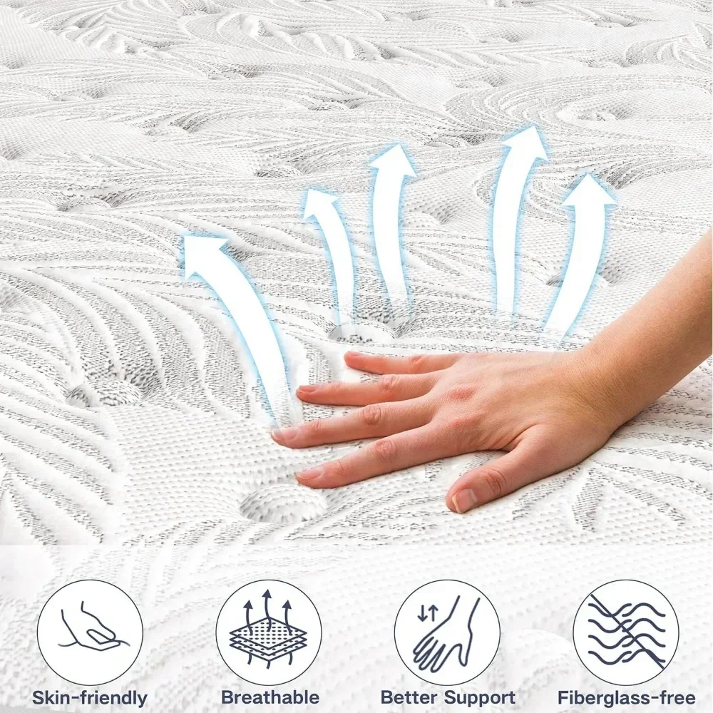 Mattress,Hybrid Mattress in a Box with Gel Memory Foam,Individually Pocket Springs for Pressure Relief,Motion 4