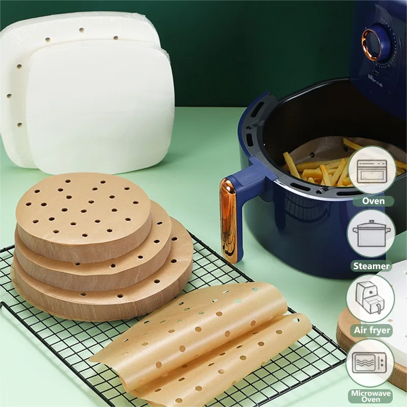 100Pc/Bag Air Fryer Steamer Liners Premium Perforated Wood Pulp Papers Non-Stick Steaming Basket Mat Baking Utensils For Kitchen | Дом и сад