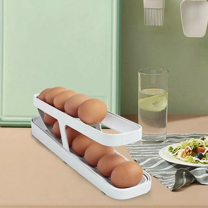 Egg Storage Box Automatic Scrolling Rack Holder Refrigerator Eggs Dispenser For Kitchen