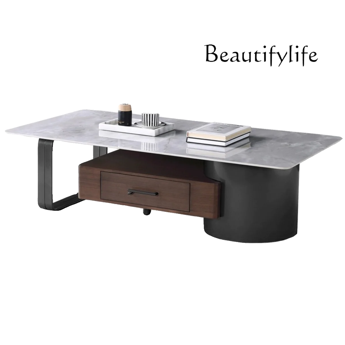 

Rectangular Rock Plate Coffee Table Small Apartment Living Room Home Italian Simple Storage Office Coffee Table