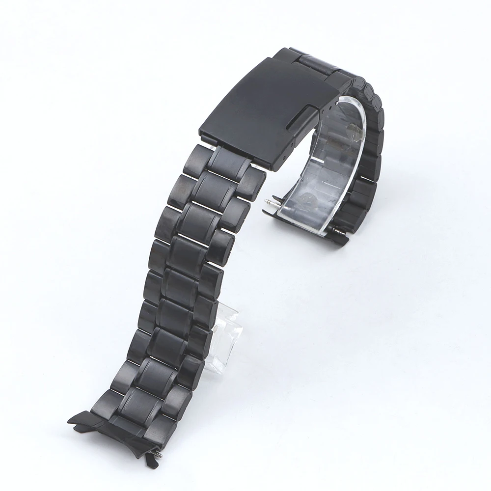 Premium Silver Stainless Steel Watch Band with Curved Ends and Tool Accessories