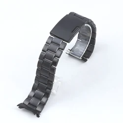Premium Silver Stainless Steel Watch Band with Curved Ends and Tool Accessories - 22mm (Black)