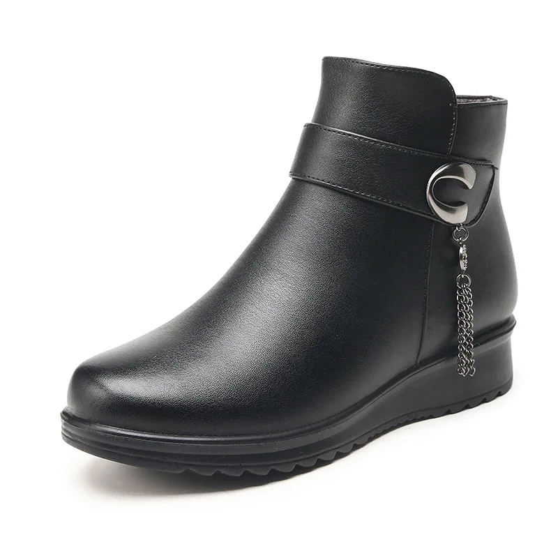 Winter New Genuine Leather Waterproof Snow Boots Women's Plus Velvet Warm Ankle Boots Ladies Casual Lightweight Mother's Boots