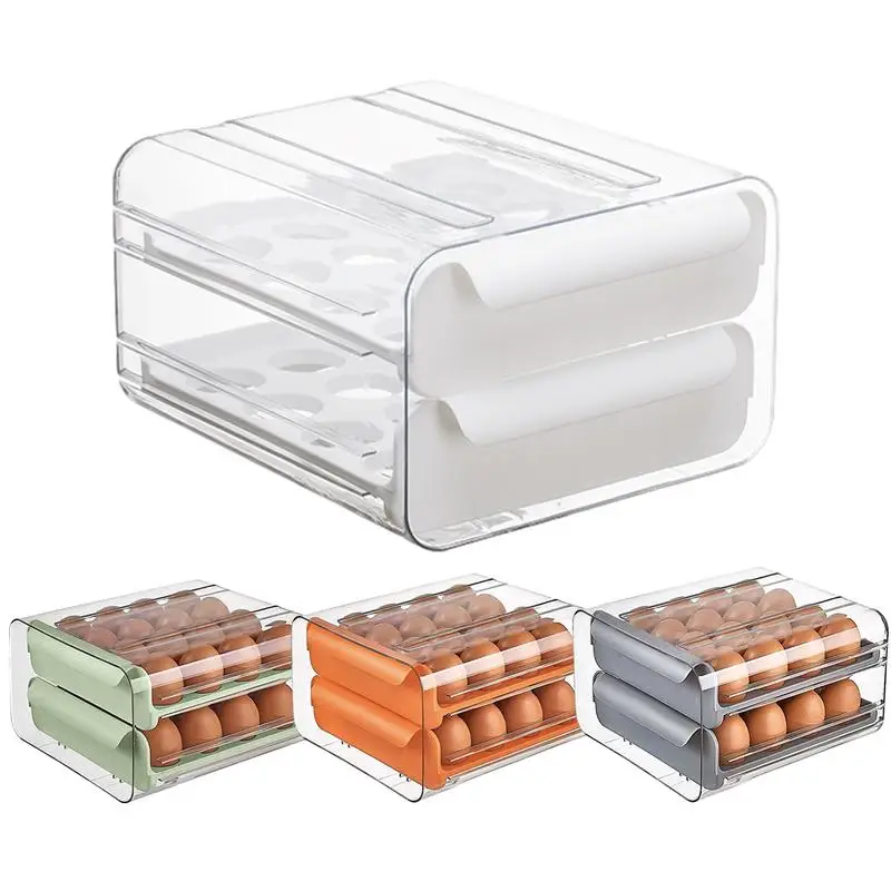 

Egg Dispenser 2 Layered Drawer Type Storage Container Stackable Eggs Storage Box Portable Refrigerator Egg Organizer Tray