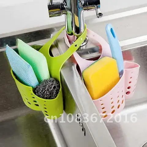 

Kitchen Sink Drain Basket Dish Cloth Soap Sponge Holder Utensils Organizer Adjustable Snap Hanging Drain Basket Kitchen Gadgets