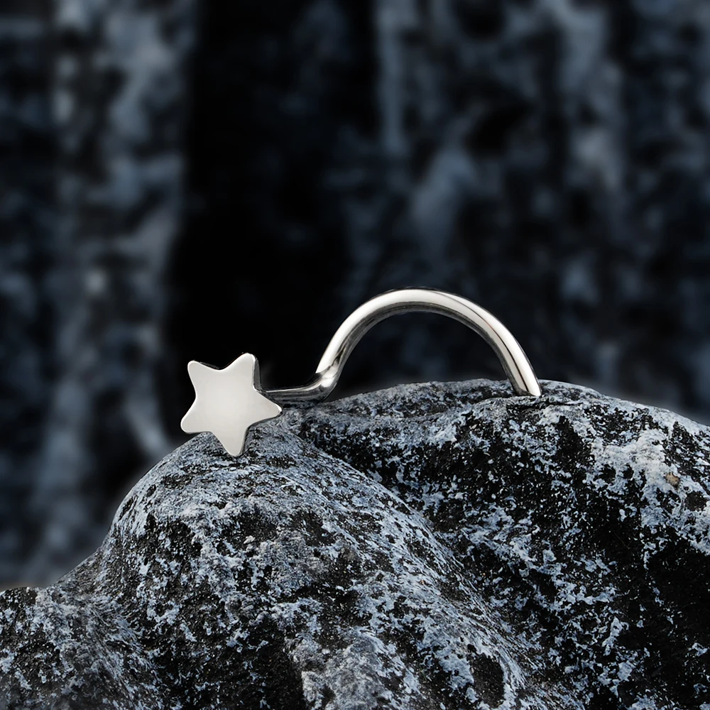 Nose Stud Ring Right Grand ASTM F136 Titanium 20G Hypoallergenic CZ/Ball/Heart/Star Corkscrew Nostril Body Piercing Jewelry