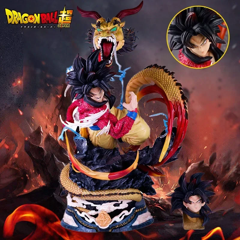 

45cm Dragon Ball Anime Figure Son Goku Super Saiyan 4 Dragon Fist Break Out Double-headed Eagle Collection PVC Model Gift Toys