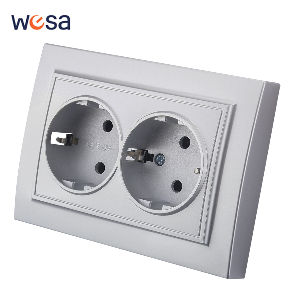 Silvery Power Sockets Flame Retardant With Ground 250V Classic Paint Plastic EU Standard Plugs Socket Electrical Outlets AC 250V