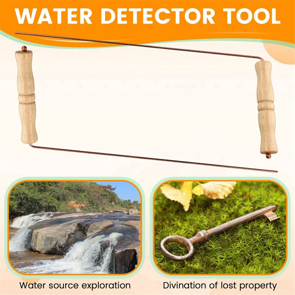 BAAU Copper Dowsing Rods Kit for Divination Tool-2PCS Natural Wooden Handles Divining Rods