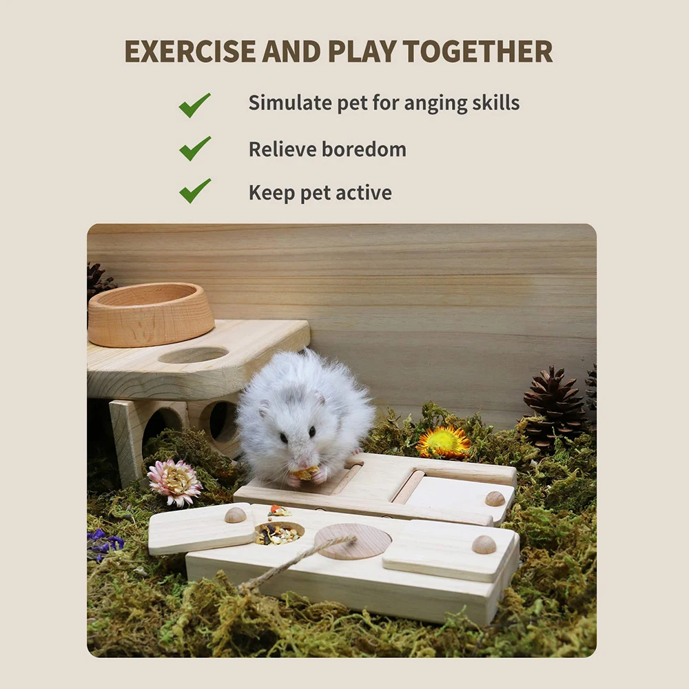 DOZZOPET Wooden Enrichment Foraging Toy for Small Pet,Interactive Hide  Treats Puzzle Snuffle Game,Mental Stimulation Toy for Hamster,Guinea  Pig,Rabbit,Chinchilla