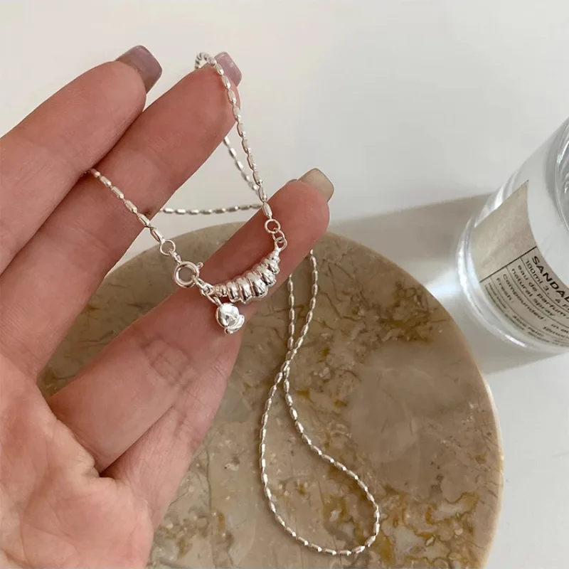 

New Trendy Fashion Silver Color Croissant Bread Style Beaded Chain Pendant Necklace for Women Girl Jewelry Dropship Wholesale