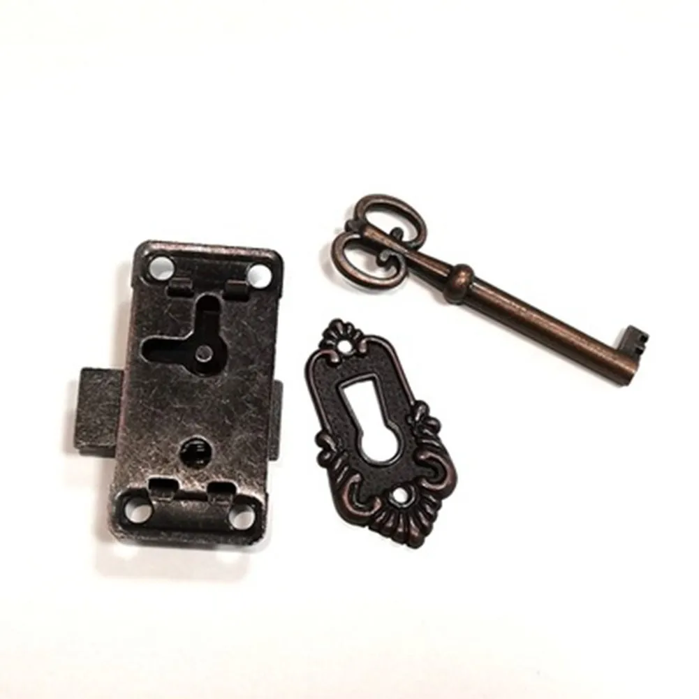 

Antique Door Lock Drawer Jewelry Box Cabinet Wardrobe Cupboard Door Vintage Metal Lock Set For Household Diy Project 53x26mm