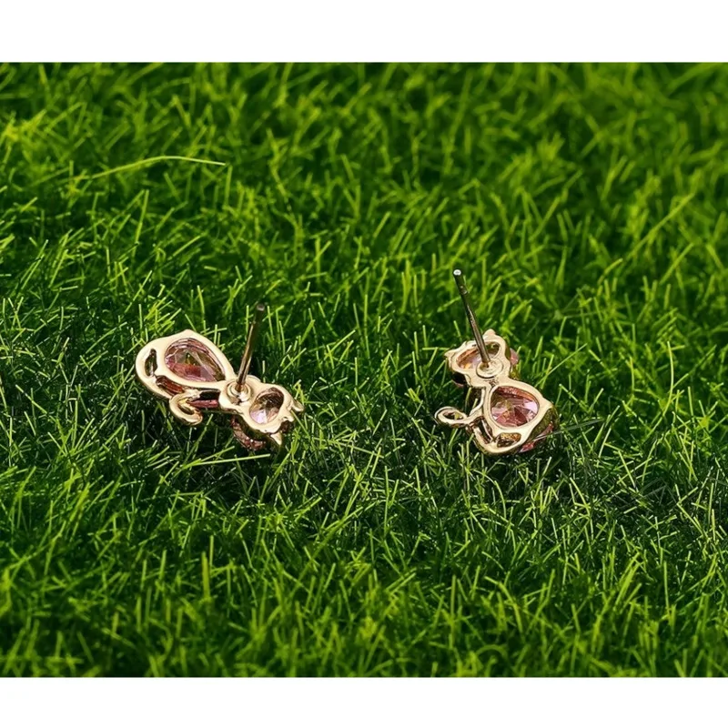 Cute 5colors CZ Bow Knot Kitten Gato Kitty Cat Stud Earrings for Women Children Girls Kids Baby Gold Color Jewelry Aros Aretes 4