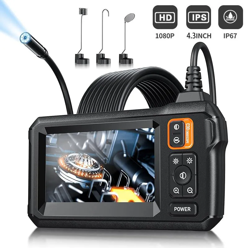 INSKAM 산업용 내시경 카메라, IPS 단일 렌즈 파이프, 자동차 검사 카메라, 8mm IP67 방수, 8 LED, 1080P, 4.3 인치
