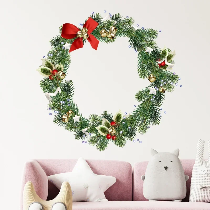 1 Pc Home Decor Christmas Wreath Santa Angel Xmas Tree Stikcers Wall Clings Sticker Waterproof Decals Santa Claus Wallpaper 2022