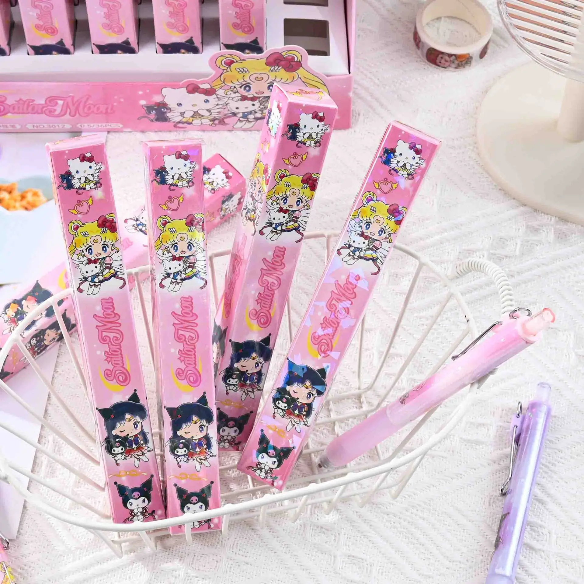 36 Pcs Cartoon Sanrio Characters &Sailor Moon Hellokitty Kuromi Melody Student Stationery Whole Box Wholesale 2