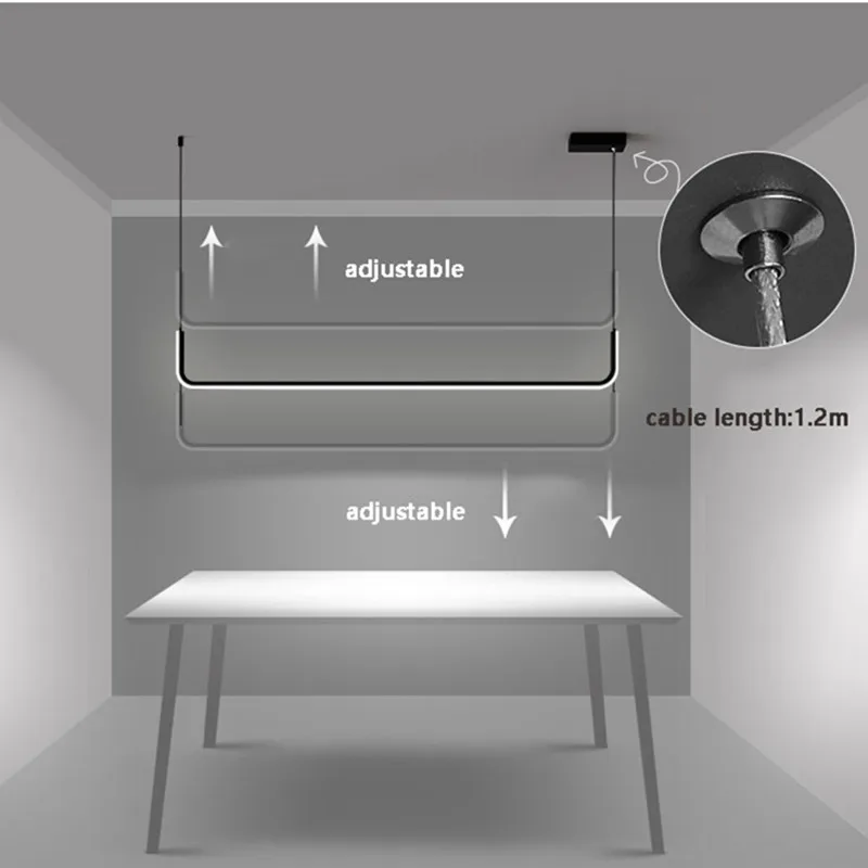 Modern Minimalism LED Chandelier Dimmable Table Dining Room Kitchen Black Pendant Lights  Home Decoration Hanging Light Fixture