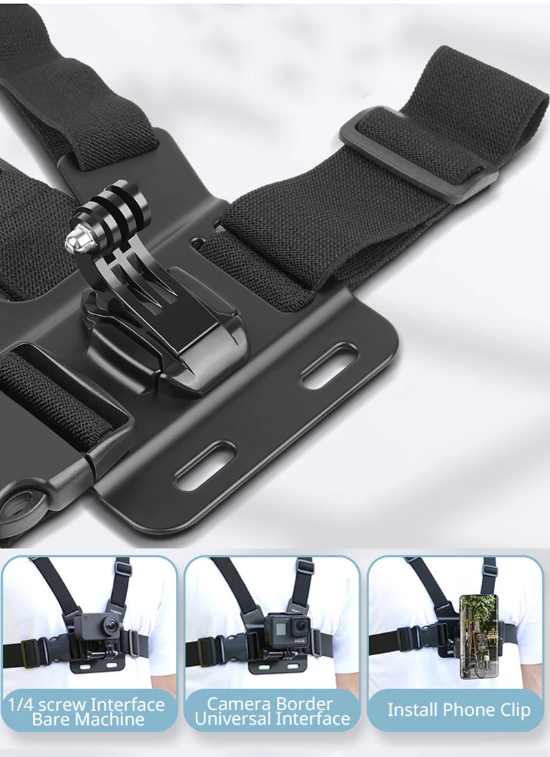 Description Picture 3 of itemChest Strap Mount Belt for Gopro Hero 9 8 7 6 5 4 Insta360 R X2 DJI OSMO Action Camera Harness for Go Pro SJCAM EKEN Accessories