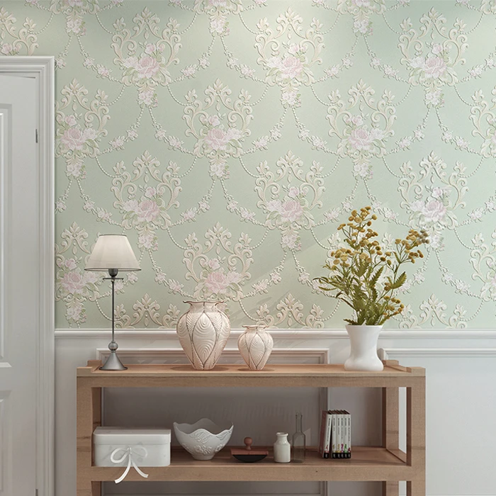 

Настенная бумага в скандинавском стиле с зелеными и розовыми цветами, 3d настенная бумага с тиснением, настенная бумага для гостиной, спальни, настенная бумага с цветочным рисунком