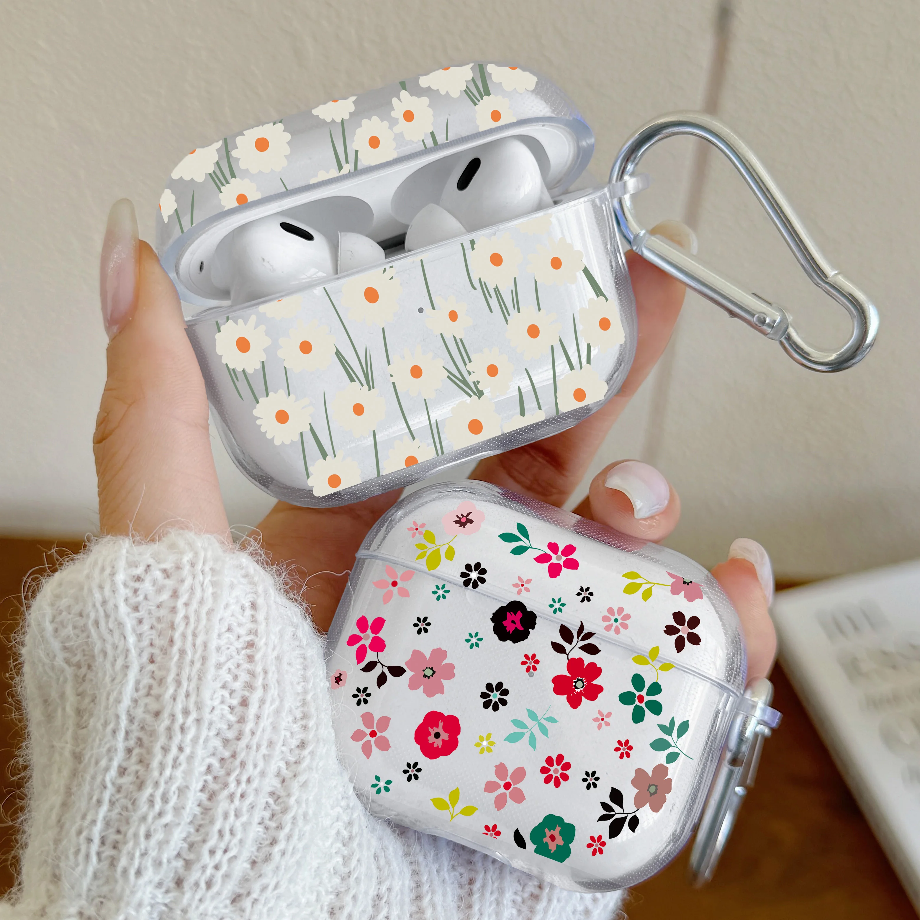 Clear TPU Flower Pattern Wireless Bluetooth Earphone Cover