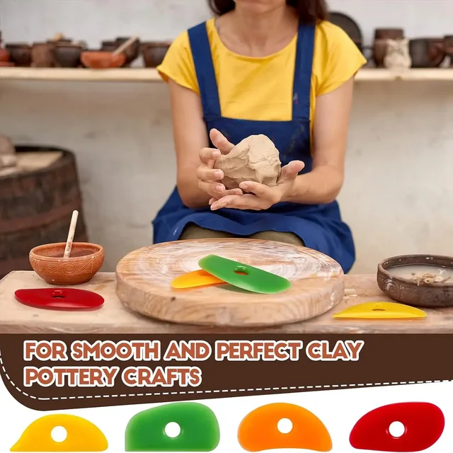 4 pièces côtes en caoutchouc souple pour poterie argile Silicone céramique outils pour bricolage lisse formes sculpture poterie céramique argile outil 3