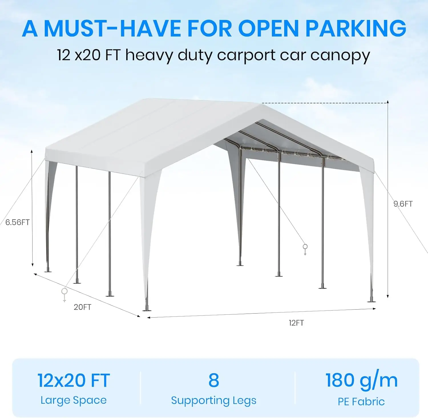 Carport 12x20 Heavy Duty Portable Garage,Galvanized Frame Carport Canopy,Portable Garages and Shelters with 8 Leg&4 Wind Rope