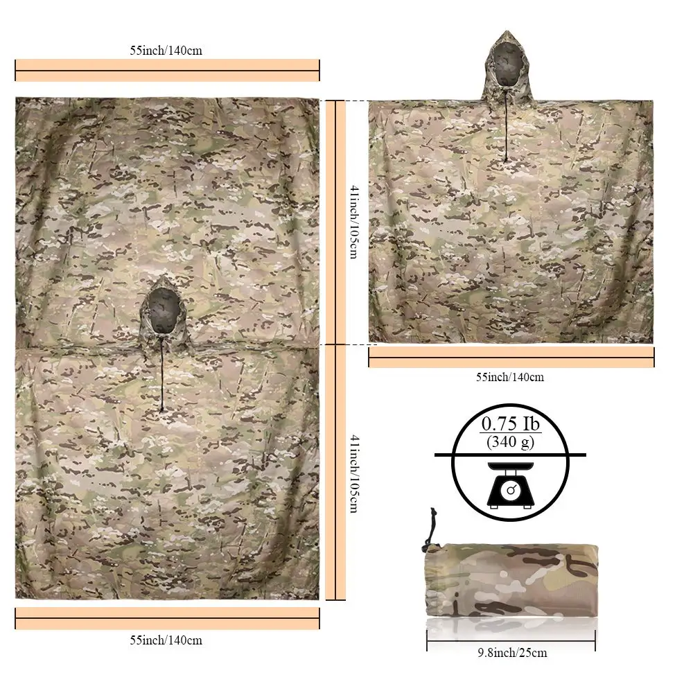 Raincoat poncho Camouflage Tactical Raincoat for Man Woman