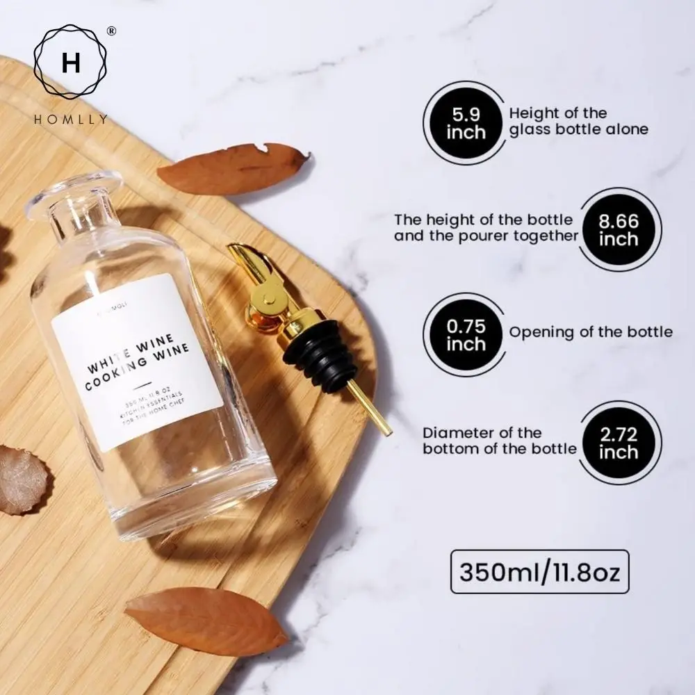 Homlly Olive Oil Coffee Syrup Dispenser Glass Bottle Kitchen Accessories with Automatic Pourer (350ml) x2 pcs