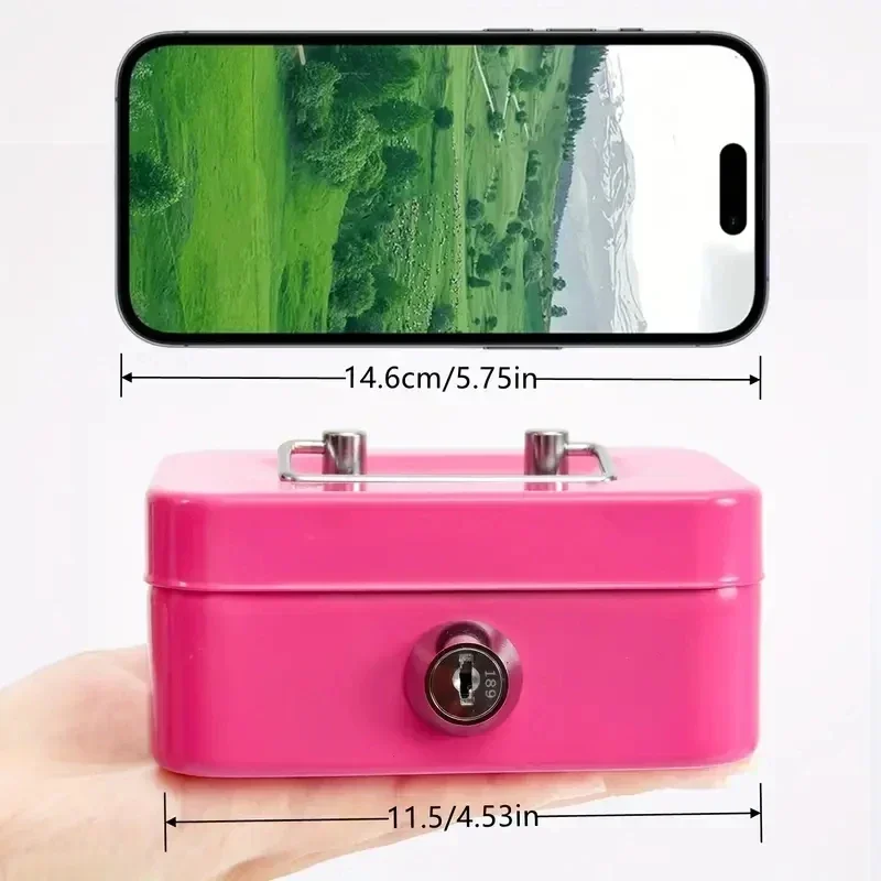 Cash Box Metal Cash Box Mini Safe Lock Box Money Bank Metal Coin Bank Security Sturdy Cash Portable for Kids Coin Collection