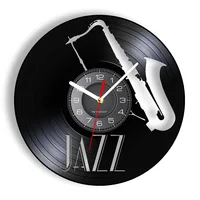 Jazz Musical Instrument Vinyl Record Wall Clock Musical Arts Saxophone Carved Album Music Record Clock Music Room Longplay Decor 1