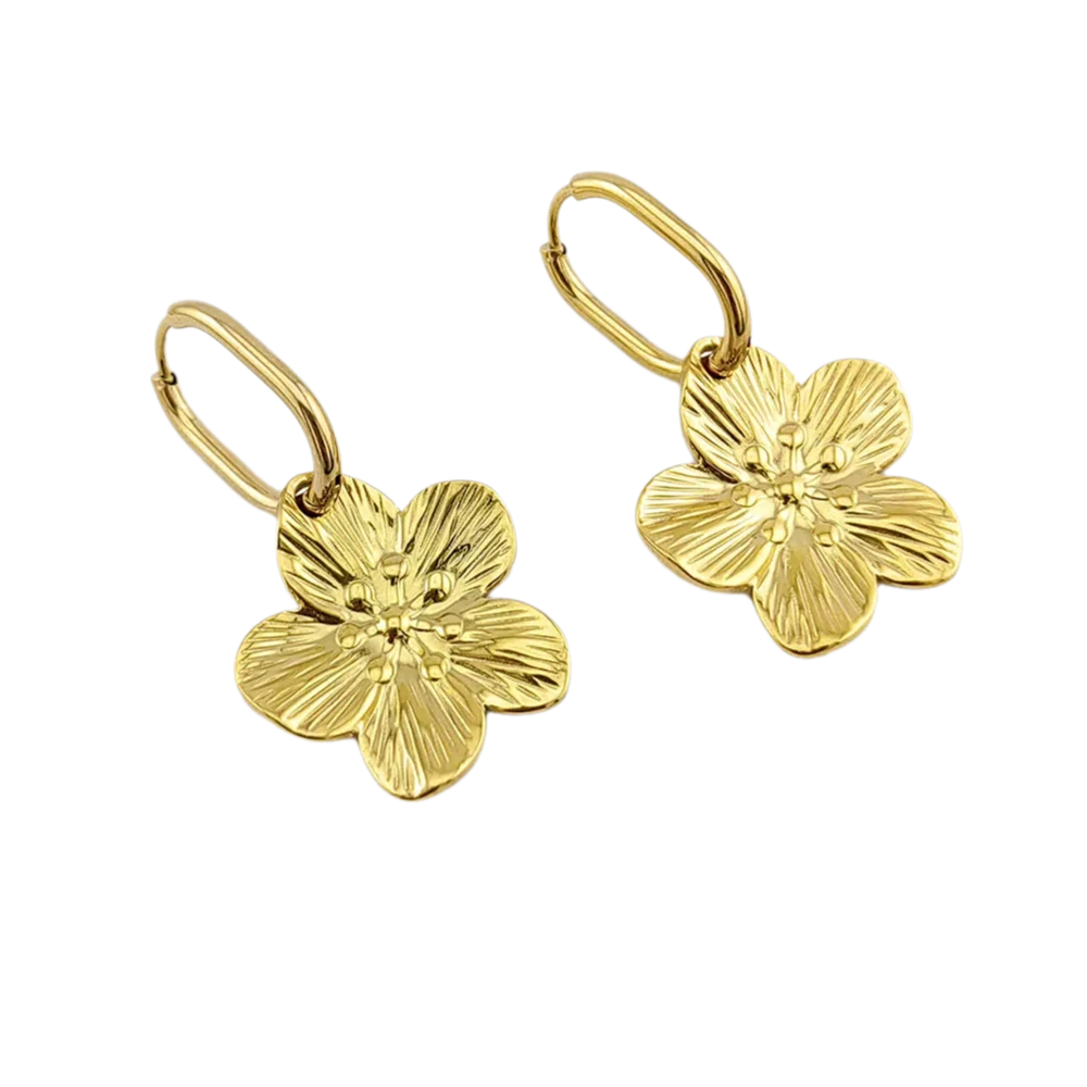 HUIDANG Edelstahl-Blumen-Ohrringe, neu in Goldfarbe, Blumen-Ohrringe, Trend 2025, Boucles d'oreilles, Herbst und Winter – Detail 7