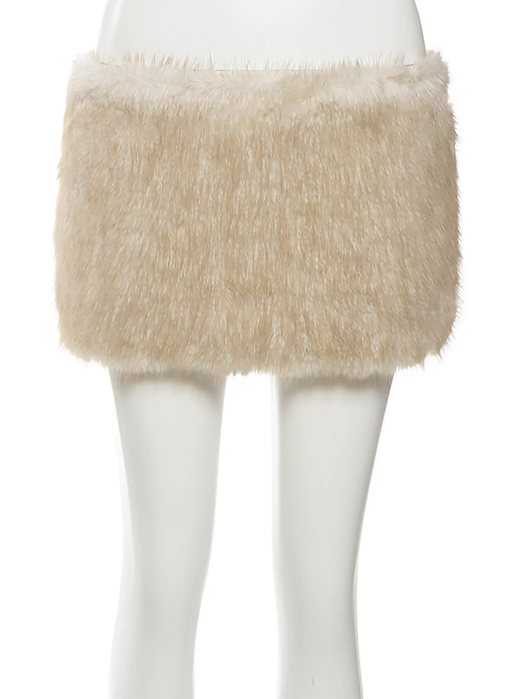 Nibber Halloween Chic 2-Piece Set Women Shirring Irregular Strapless+Peach Hip Furry Mini Skirts Hottie Sexy Street Clubwear