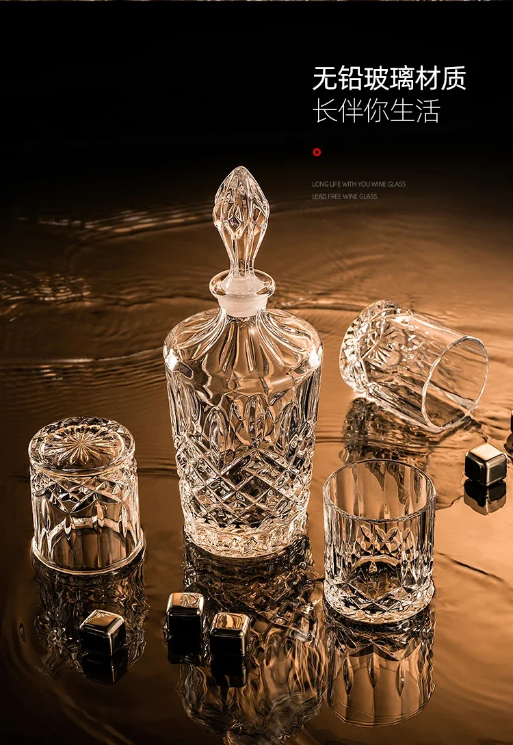 유럽식 두꺼운 위스키 유리 세트, 대형 외국 와인 유리, 크리스탈 유리, 와인 병, 크리에이티브 와인 세트