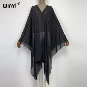 2022 winyi kaftan For Women Monochrome brick ironing Beach Cover Up Swimwear Batwing Maxi Long Summer Autumn Party Elegant Dress