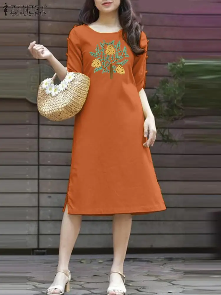 

ZANZEA Summer Elegant Dress Women Short Sleeve O-Neck Sundress Vintage Floral Embroidery Vestidos Robe Femme Casual Work Dresses