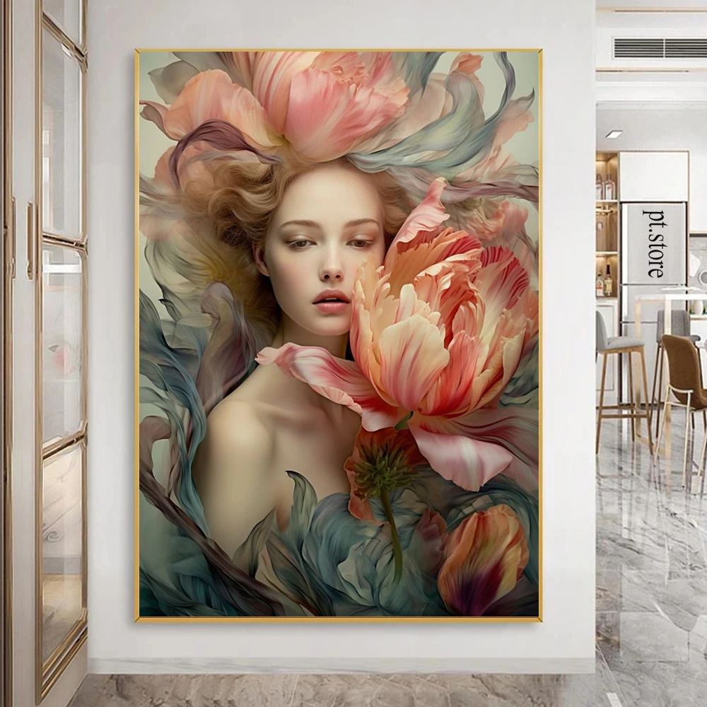 Abstract Flower Head Figure Art Canvas Painting Pop Art Elegant Feminine Aesthetic Posters Prints Modern Living Room Home Decor