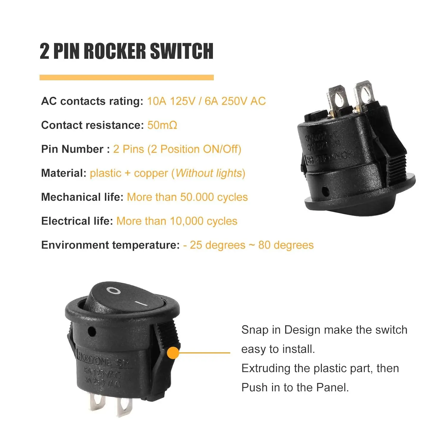 Interruttore A Bilanciere Rotondo Nero 2 Posizioni I/O - Per Elettrodomestici, 10A/125V, 6A/250V - Foto 14