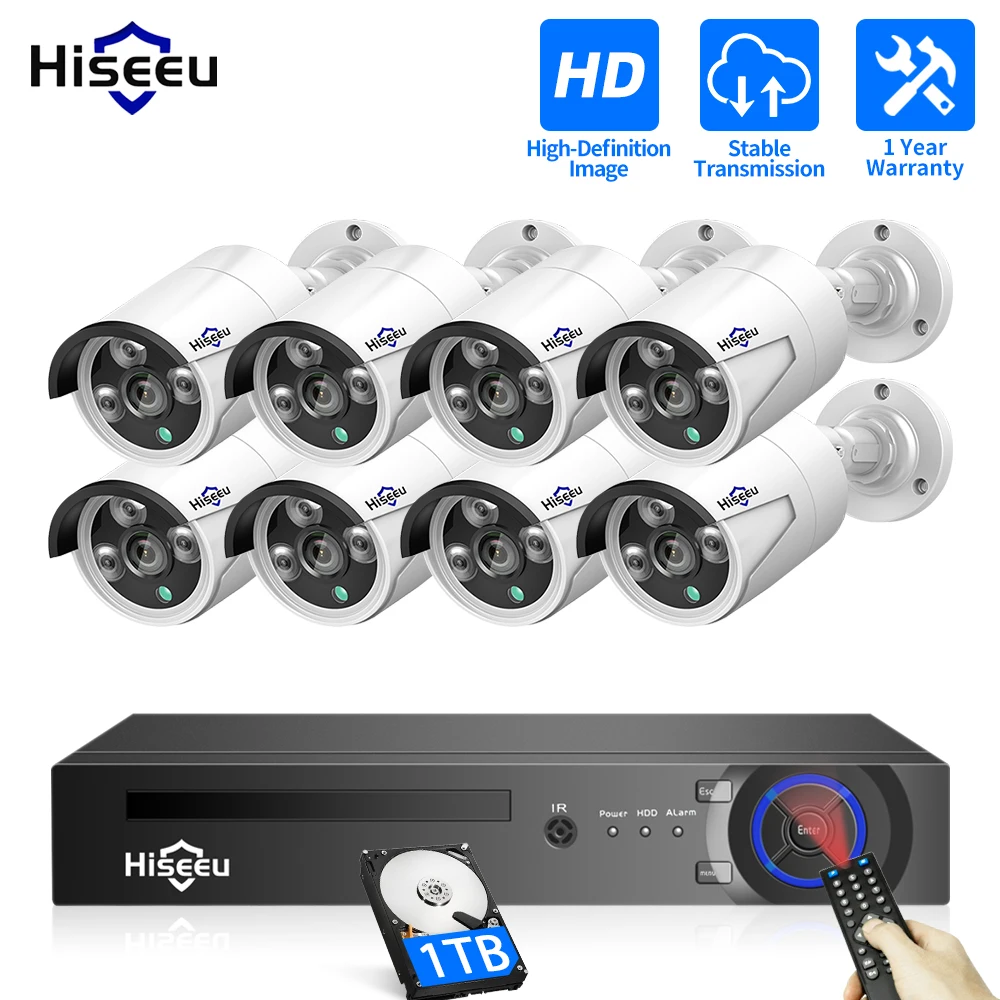 Hiseeu 5Mp 3Mp H.265 8Ch Poe Security Surveillance Camera System Kit Set Impermeabile Audio Record Ip Home Cctv Video Nvr