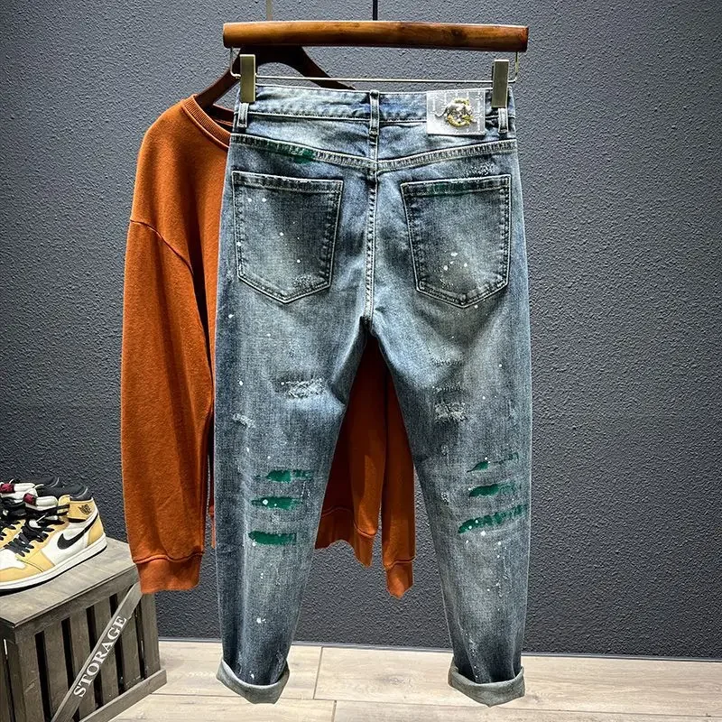 Men's Jeans Slim Fit Autumn Ripped Punk Denim Pants Shorts men jeans ripped jeans ripped patchwork jeans
