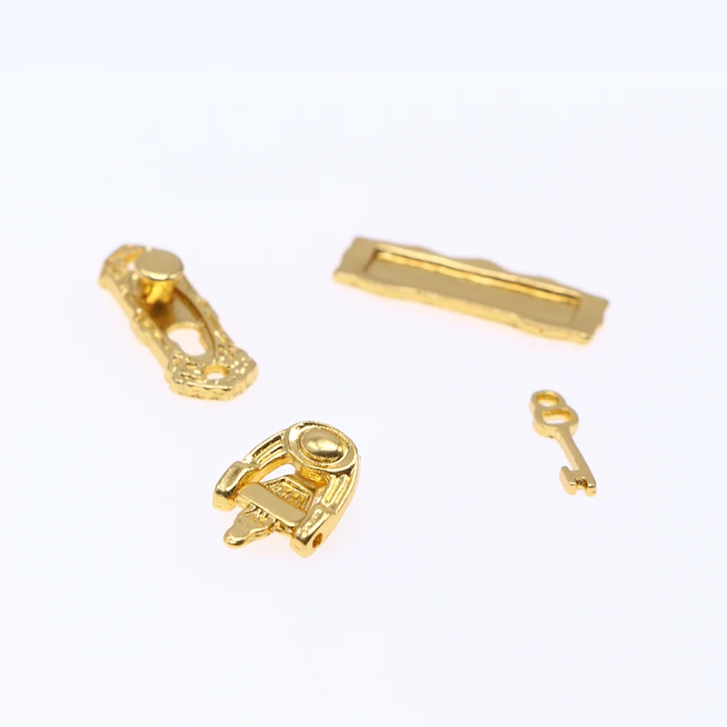 1:12 Mini Pull Handles Locks with Key Miniature Gold Metal Door Knocker DIY Furniture Dollhouse Hardware Accessories Decoration
